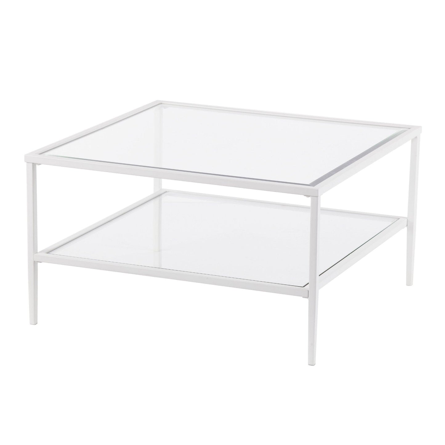 32" White Glass And Metal Square Coffee Table