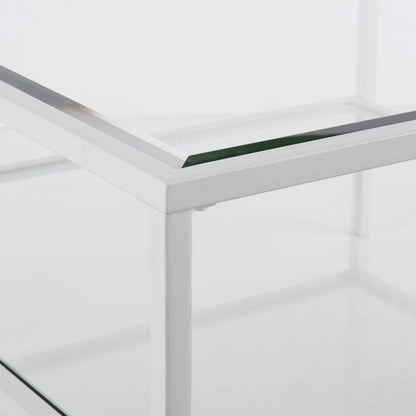 32" White Glass And Metal Square Coffee Table