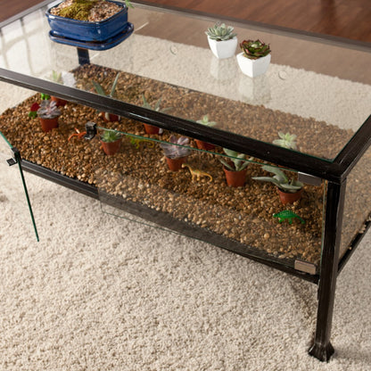 43" Black Glass And Metal Rectangular Coffee Table