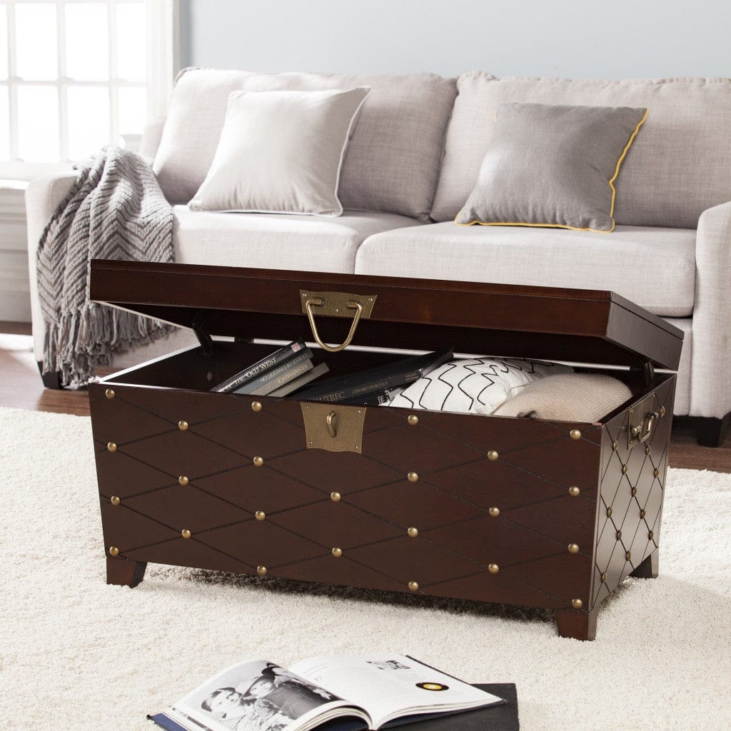 39" Brown Manufactured Wood And Metal Rectangular Coffee Table