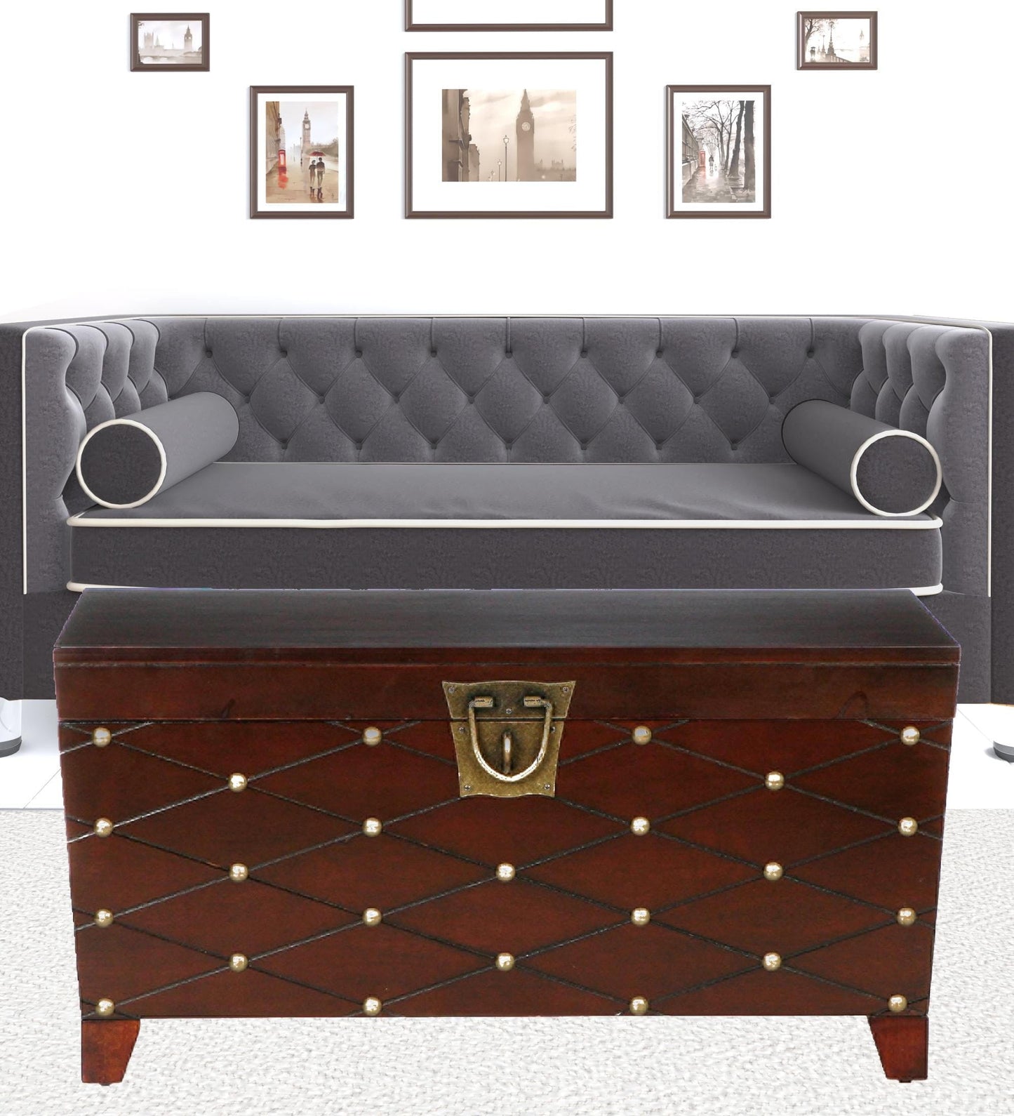 39" Brown Manufactured Wood And Metal Rectangular Coffee Table