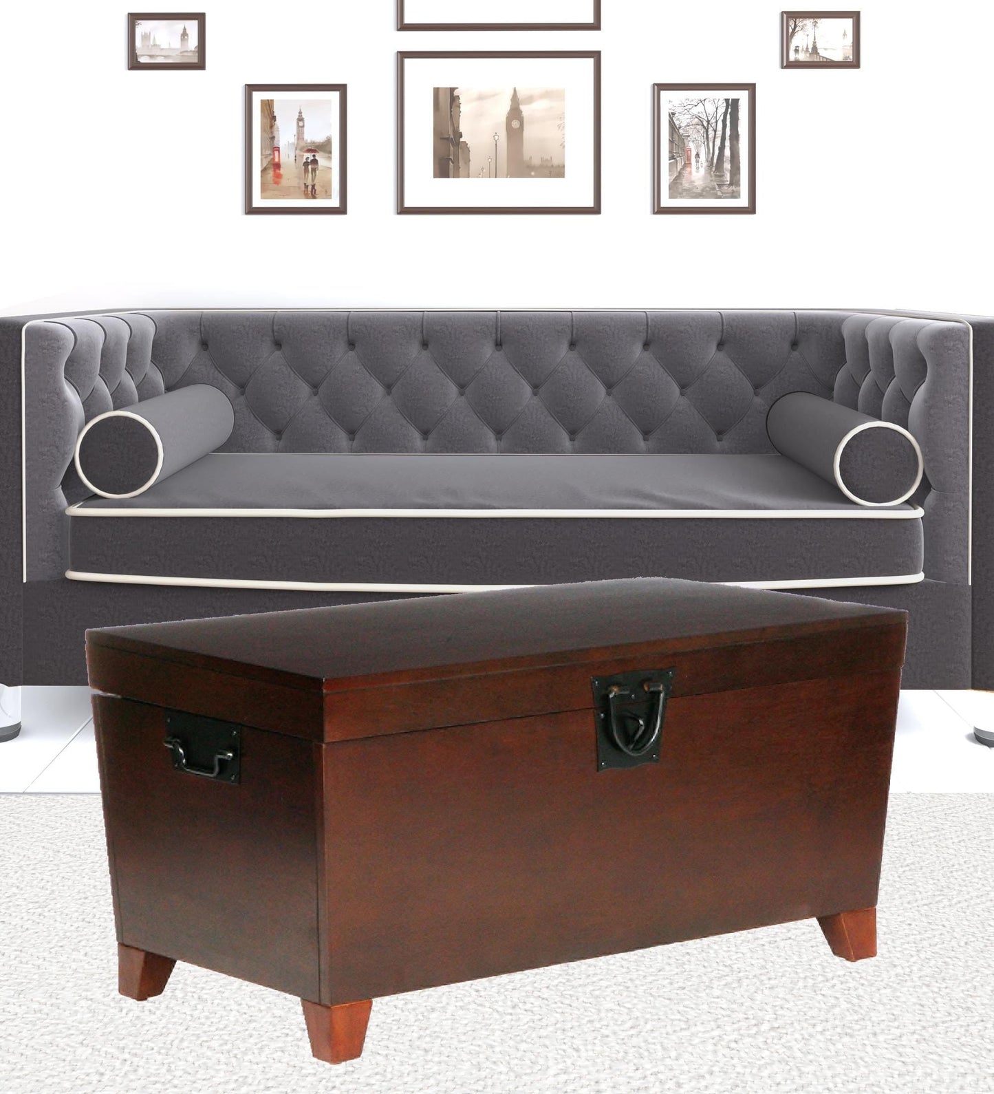 39" Brown Manufactured Wood And Metal Rectangular Coffee Table