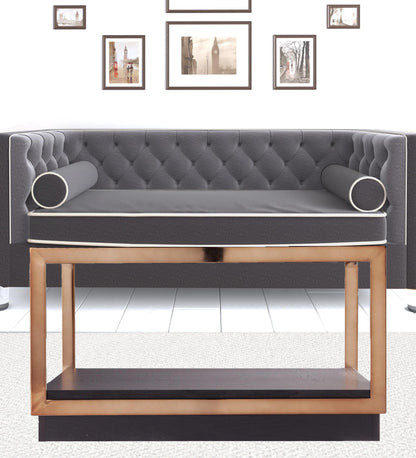 33" Champagne Glass And Solid Manufactured Wood Square Coffee Table