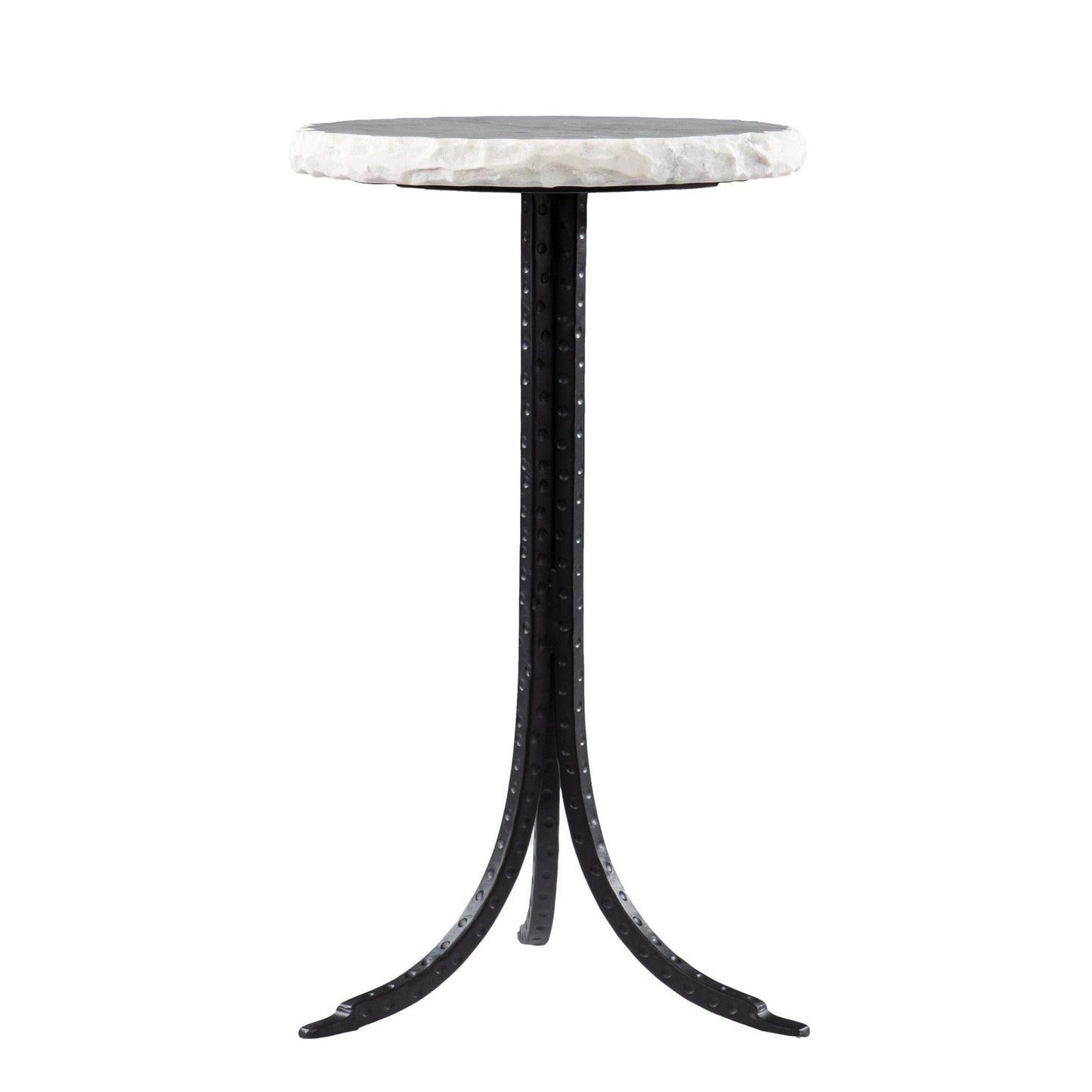 23" Black And White Marble And Metal Round End Table