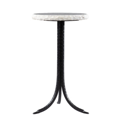 23" Black And White Marble And Metal Round End Table