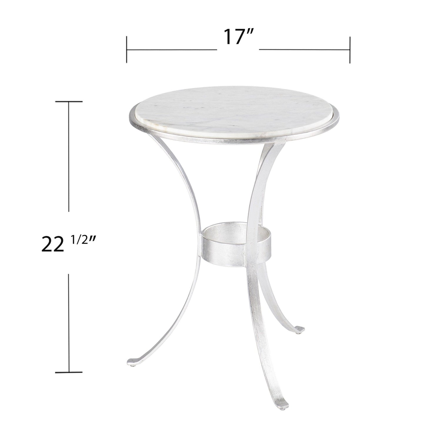 23" Silver And White Marble Curvy Leg Round End Table