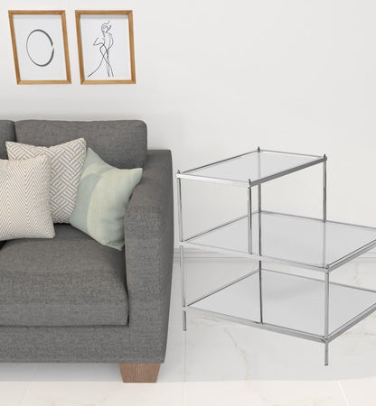 24" Silver And Clear Glass Tiered Rectangular End Table