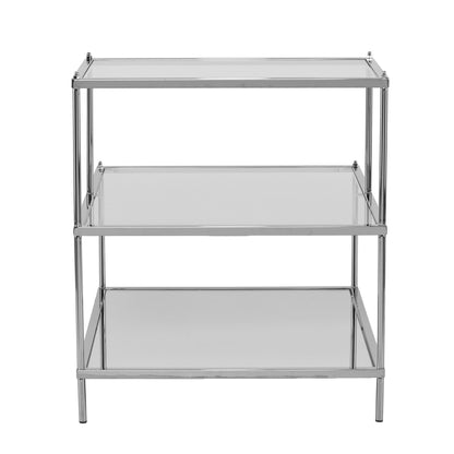 24" Silver And Clear Glass Tiered Rectangular End Table