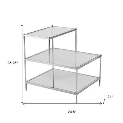 24" Silver And Clear Glass Tiered Rectangular End Table
