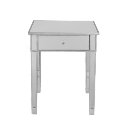 29" Silver And Reflective Glass Square Mirrored End Table