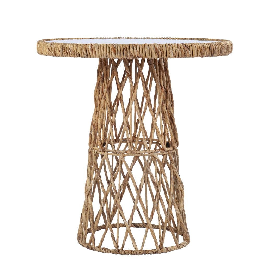 25" Brown And Natural Rattan Round End Table