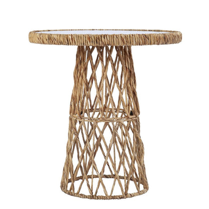 25" Brown And Natural Rattan Round End Table