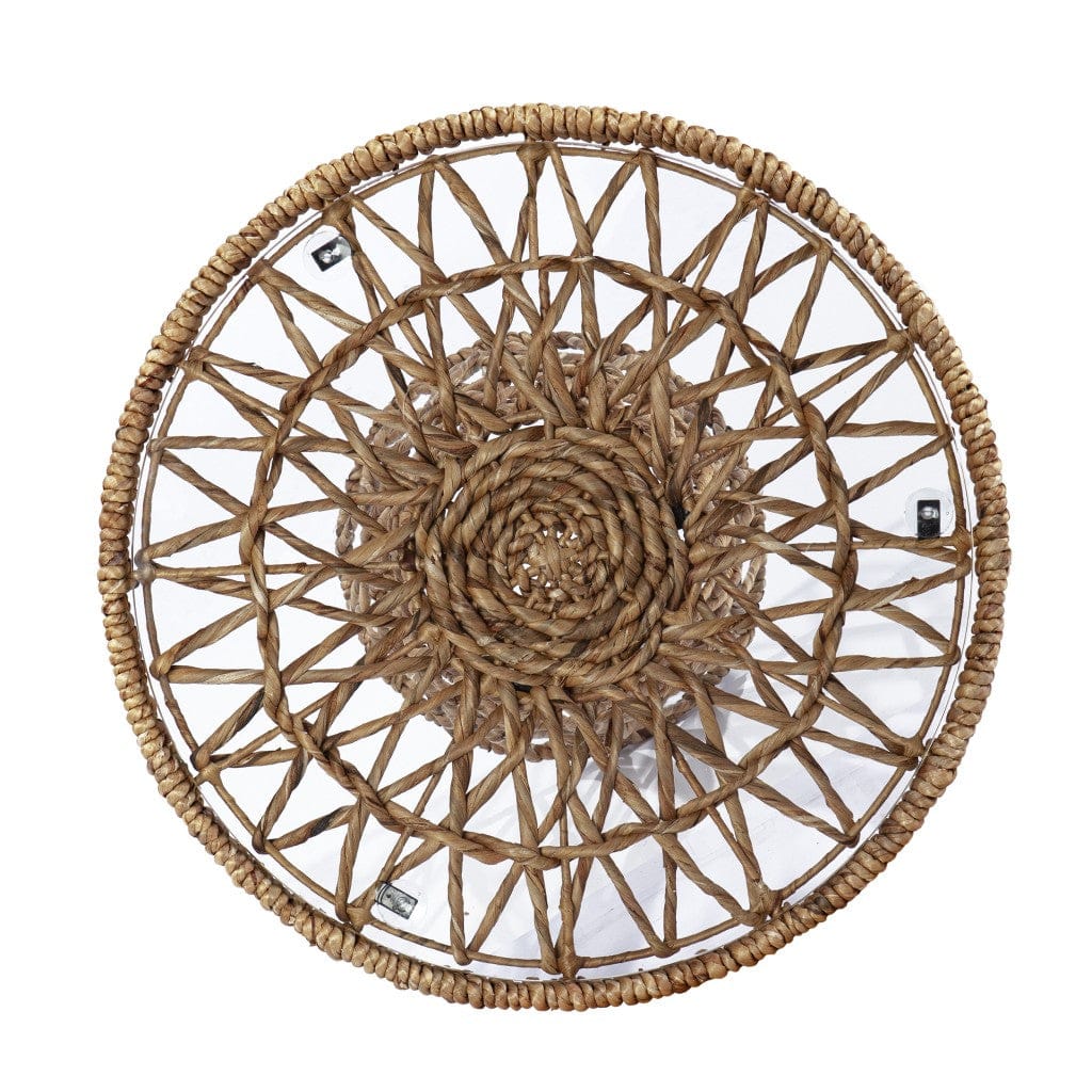 25" Brown And Natural Rattan Round End Table