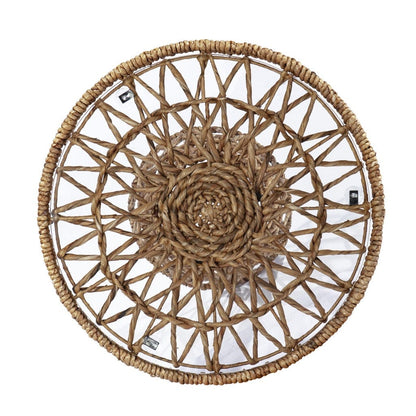 25" Brown And Natural Rattan Round End Table