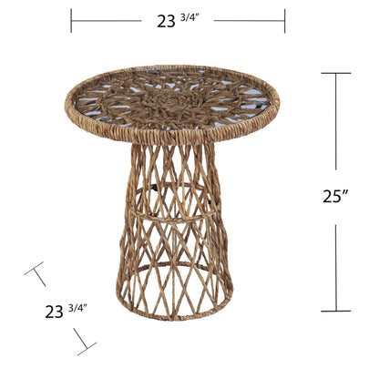 25" Brown And Natural Rattan Round End Table