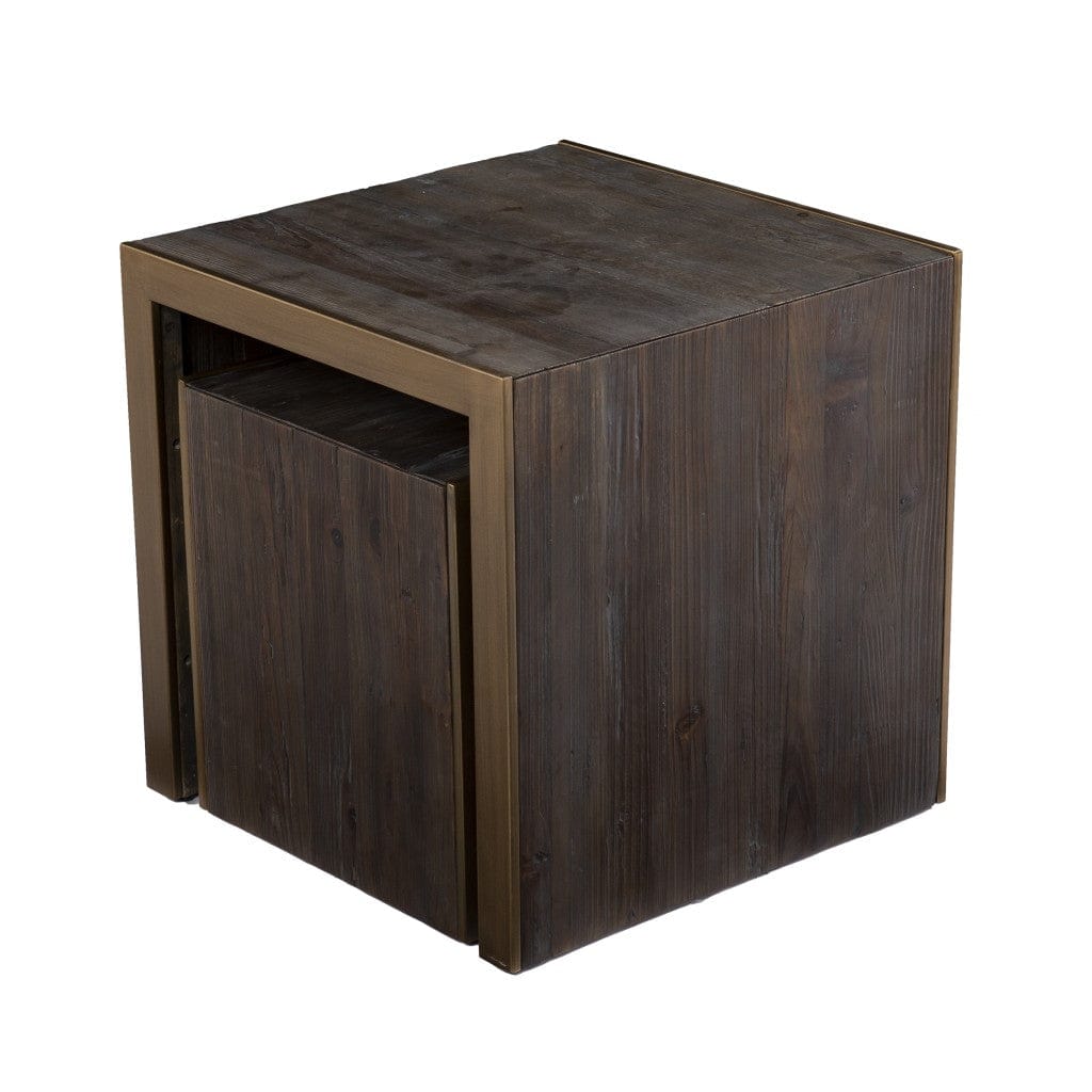 Set Of Two 19" Gray Solid Wood and Gold Chunky Nested End Tables