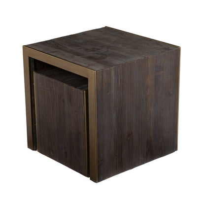 Set Of Two 19" Gray Solid Wood and Gold Chunky Nested End Tables