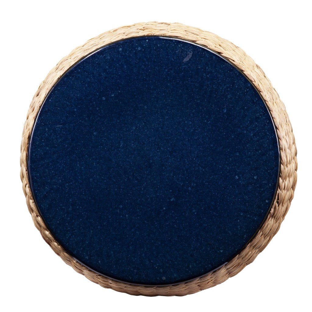 18" Navy Blue Ceramic Tile And Faux Concrete Round End Table
