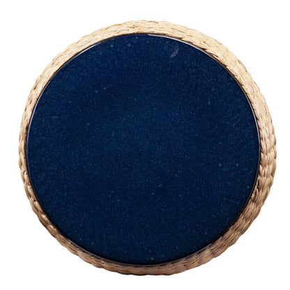 18" Navy Blue Ceramic Tile And Faux Concrete Round End Table