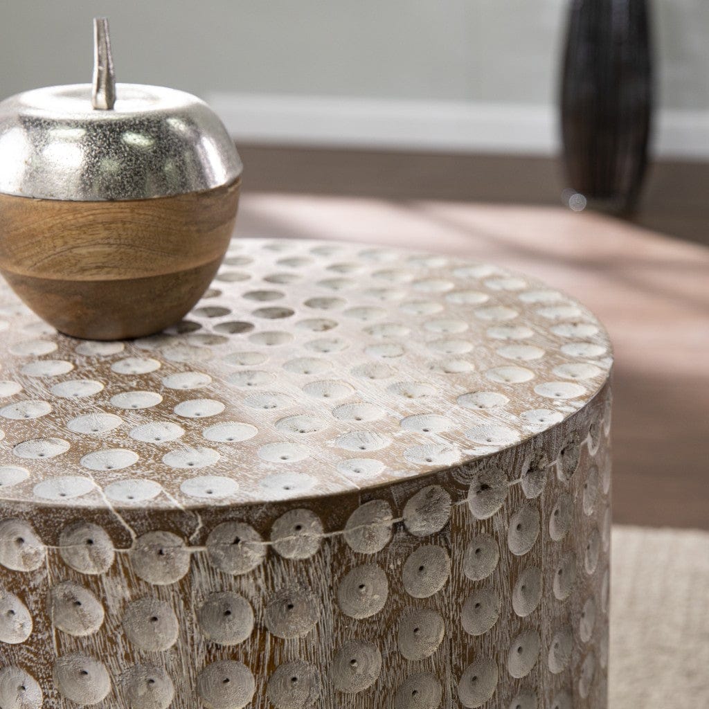 18" Washed White Solid Wood Round End Table