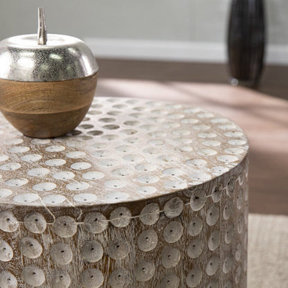 18" Washed White Solid Wood Round End Table