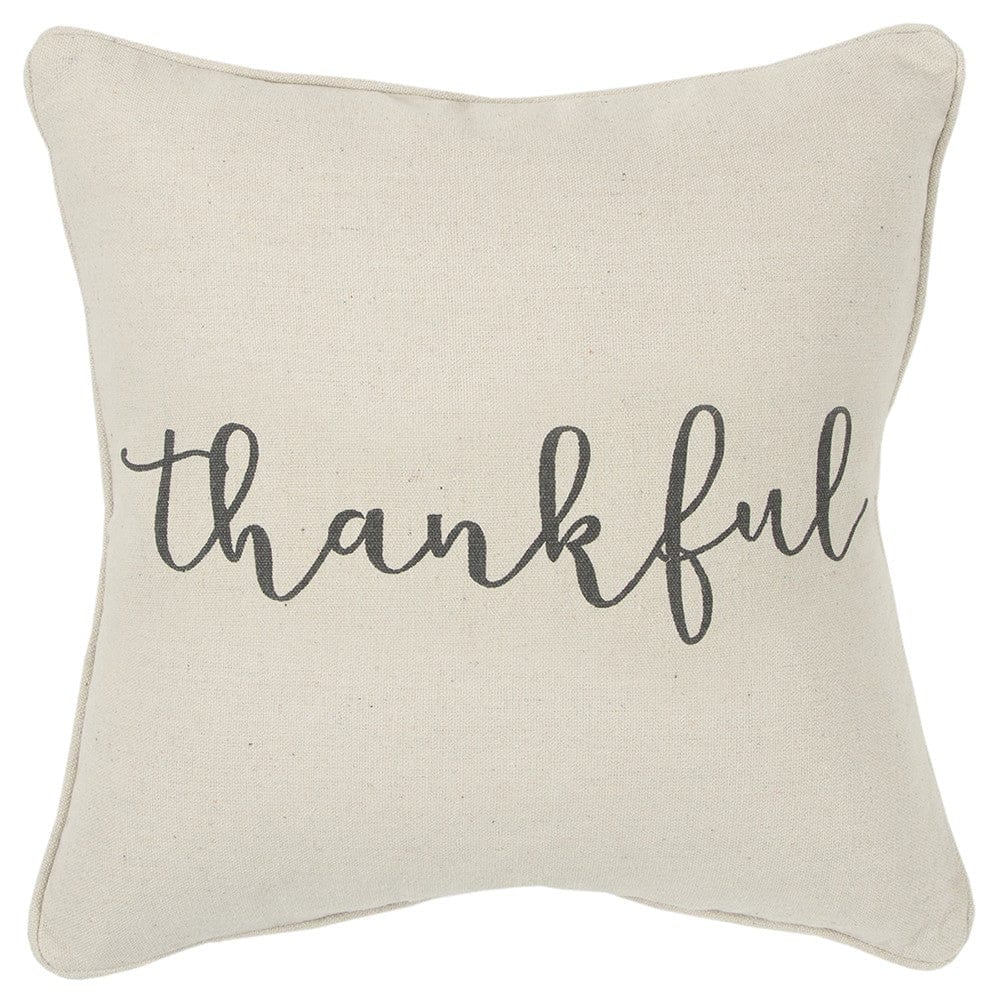 Gray and Cream Canvas Thankful Decorative Throw Pillow