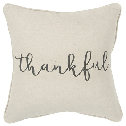 Gray and Cream Canvas Thankful Decorative Throw Pillow