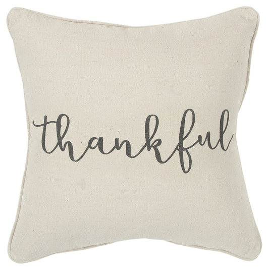 Gray and Cream Canvas Thankful Decorative Throw Pillow