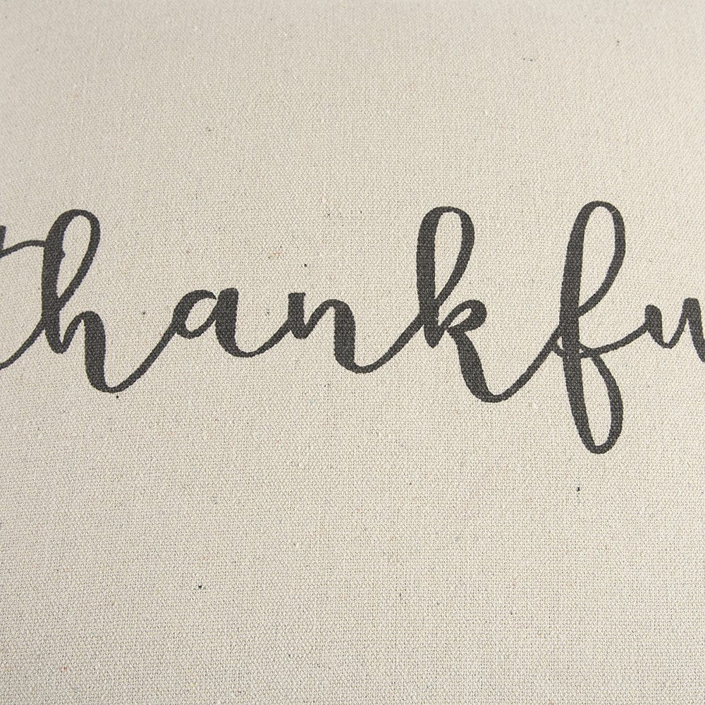 Gray and Cream Canvas Thankful Decorative Throw Pillow