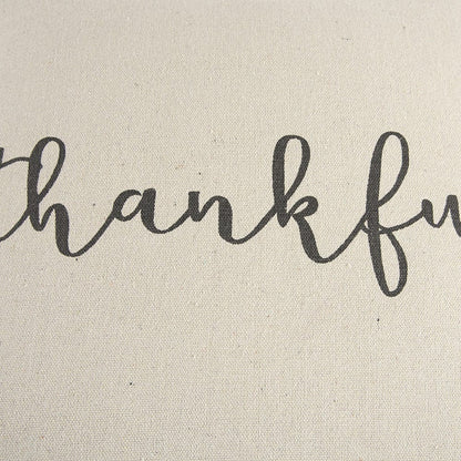 Gray and Cream Canvas Thankful Decorative Throw Pillow