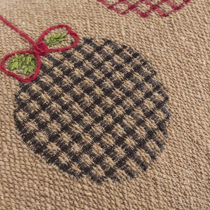 Mod Red and Black Ornaments Jute Lumbar Throw Pillow