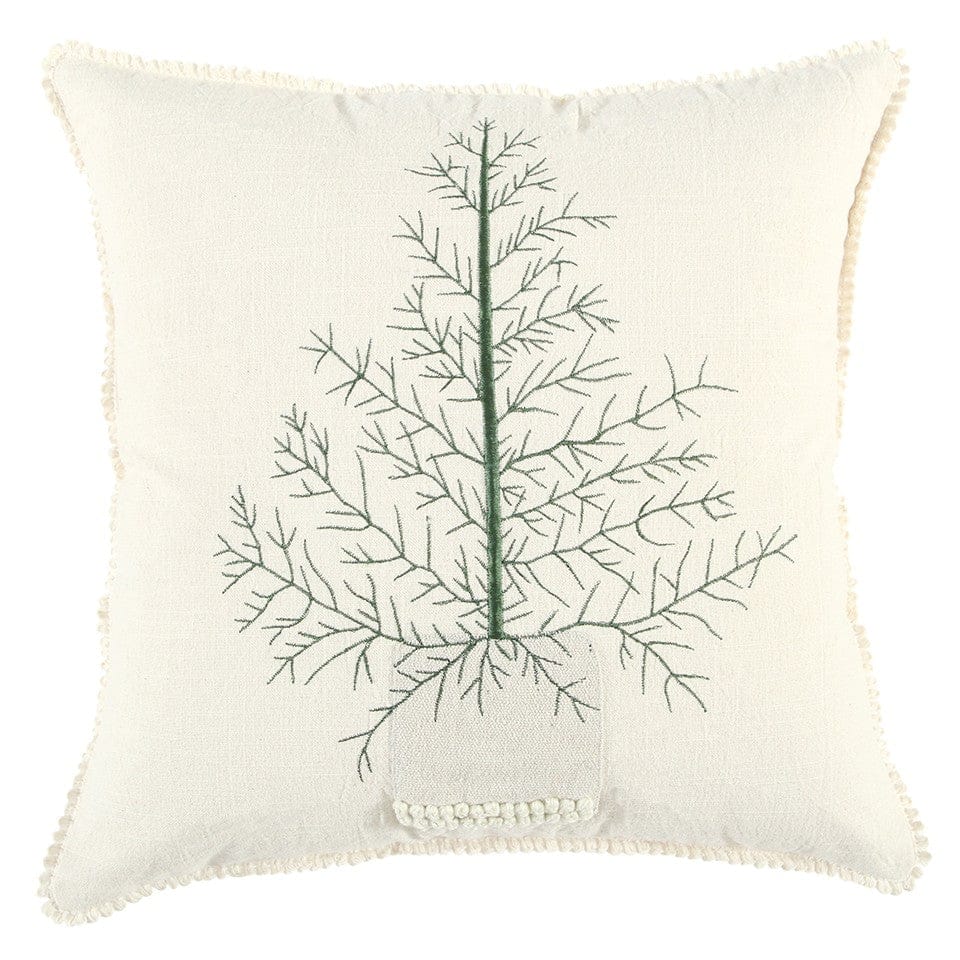 Ivory Natural and Green Contemporary Christmas Tree Throw Pillow