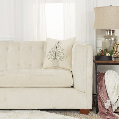 Ivory Natural and Green Contemporary Christmas Tree Throw Pillow