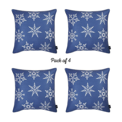 Set of 4 Blue and White Snowflakes Throw Pillows