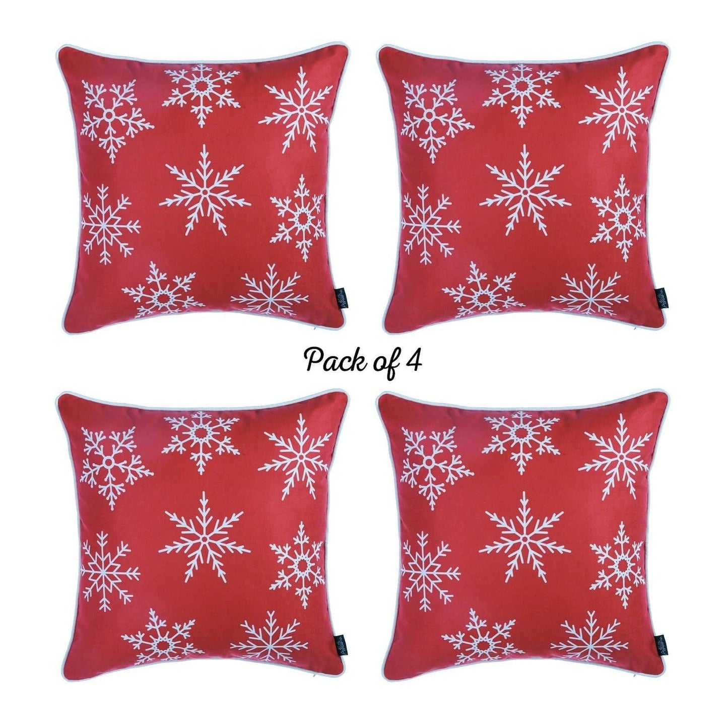 Set of 4 Red and White Snowflakes Throw Pillows