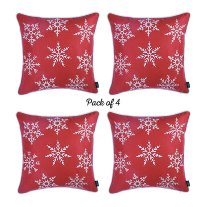 Set of 4 Red and White Snowflakes Throw Pillows