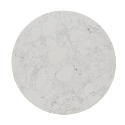 22" Natural Wood And White Faux Marble Manufactured Wood Round End Table With Shelf