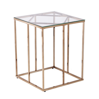 24" Champagne Glass And Iron Square End Table