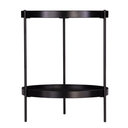 24" Black Manufactured Wood And Iron Round End Table With Shelf