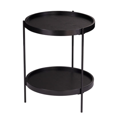 24" Black Manufactured Wood And Iron Round End Table With Shelf