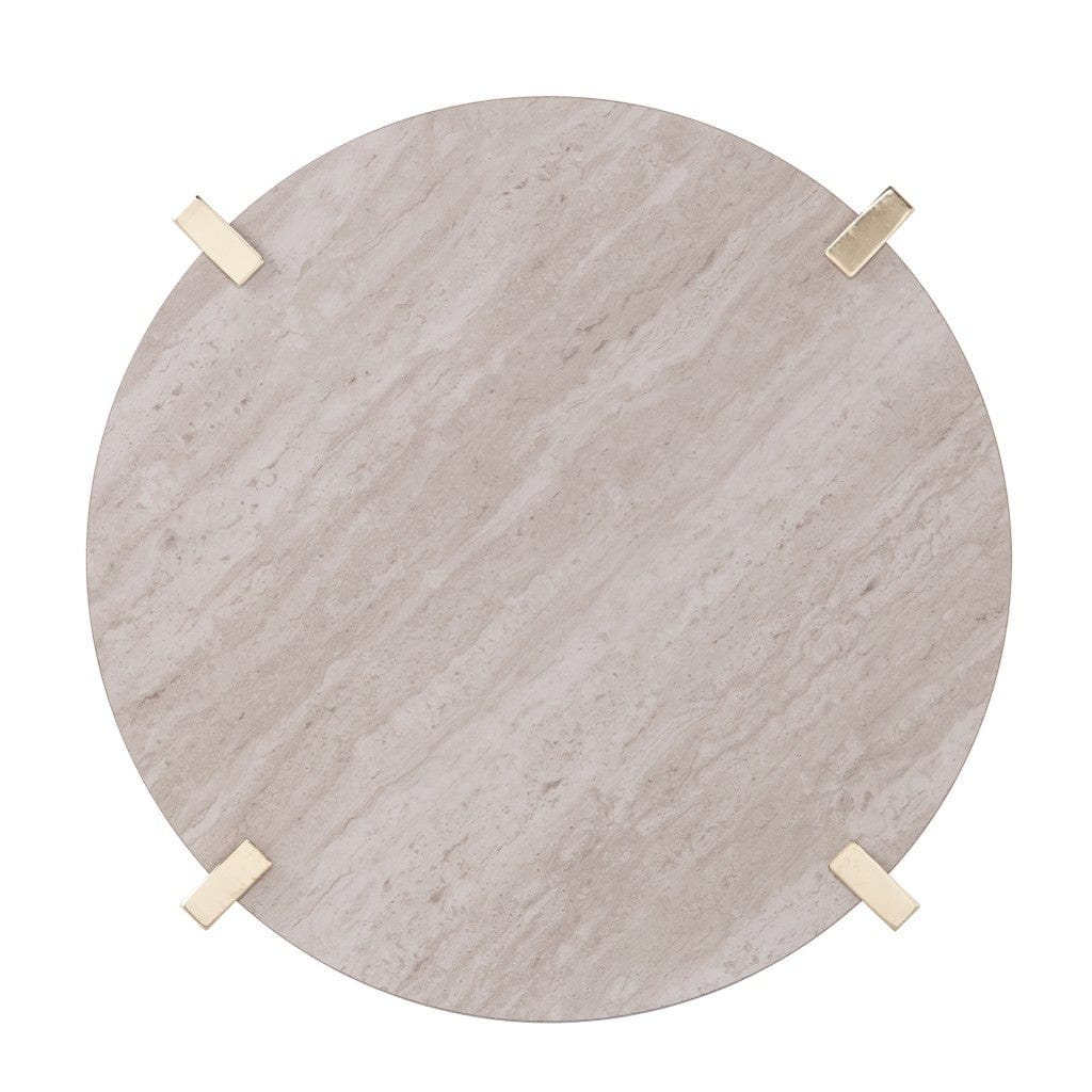 24" Brass Manufactured Wood And Iron Round End Table With Shelf