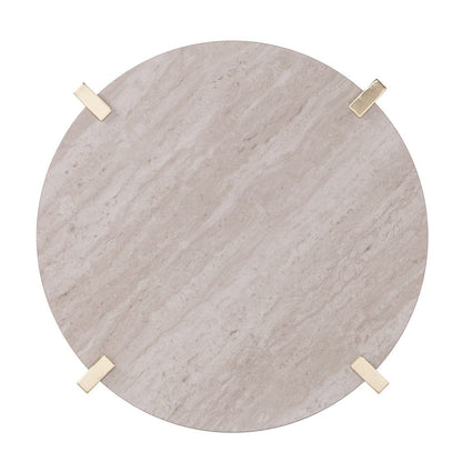 24" Brass Manufactured Wood And Iron Round End Table With Shelf