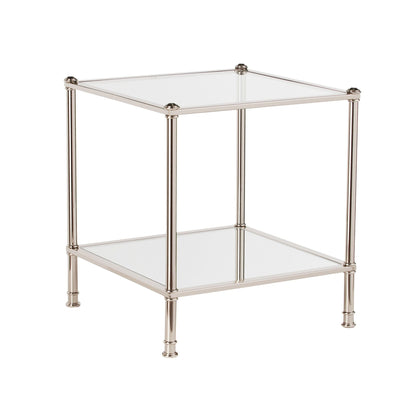 24" Silver Glass And Iron Square Mirrored End Table