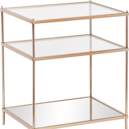 27" Gold Glass And Iron Square Mirrored End Table With Shelf