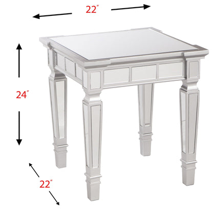 24" Silver Glass And Manufactured Wood Square Mirrored End Table