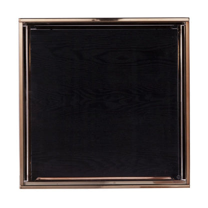 22" Champagne Glass And Iron Square End Table With Shelf