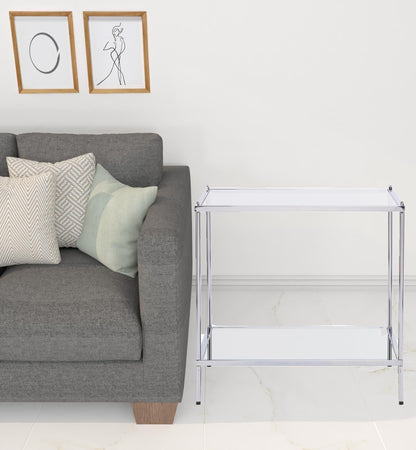 22" Chrome Glass And Iron Square Mirrored End Table