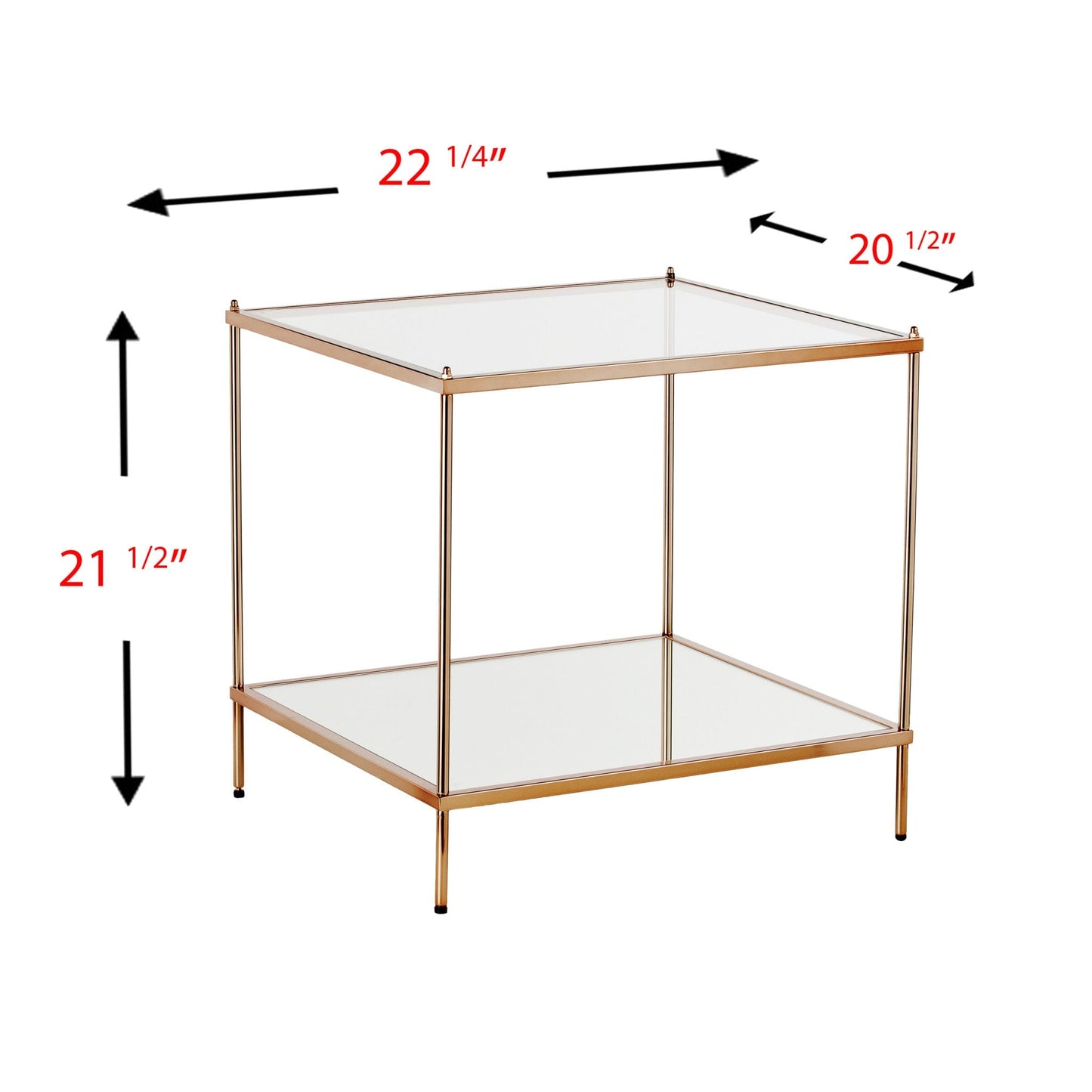 22" Gold Glass And Iron Square Mirrored End Table