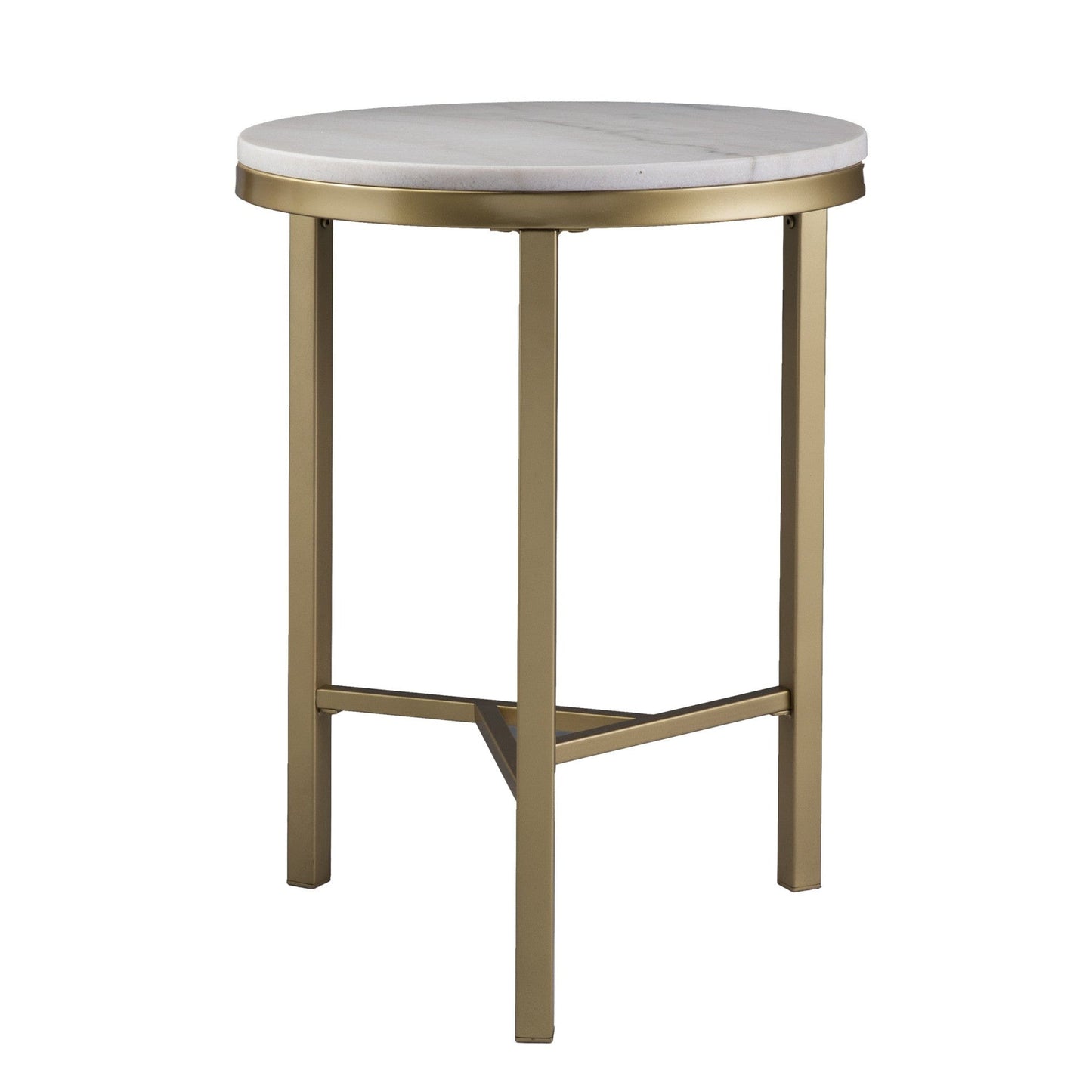 24" Champagne Genuine Marble Look And Iron Rectangular End Table
