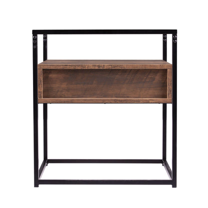 22" Black Glass And Iron Square End Table With Drawer With Shelf